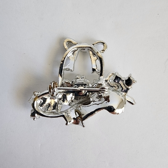 Vintage Rhinestone Flower Basket Brooch Silver Tone Easter Spring Pin 60s - Picture 4 of 6